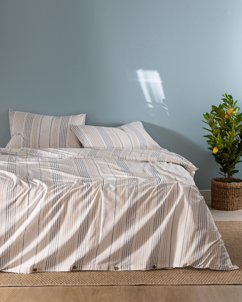 [8684427030554] Duvet Cover Set Henri, King Size, Yarn-Dyed, with Fitted Sheet