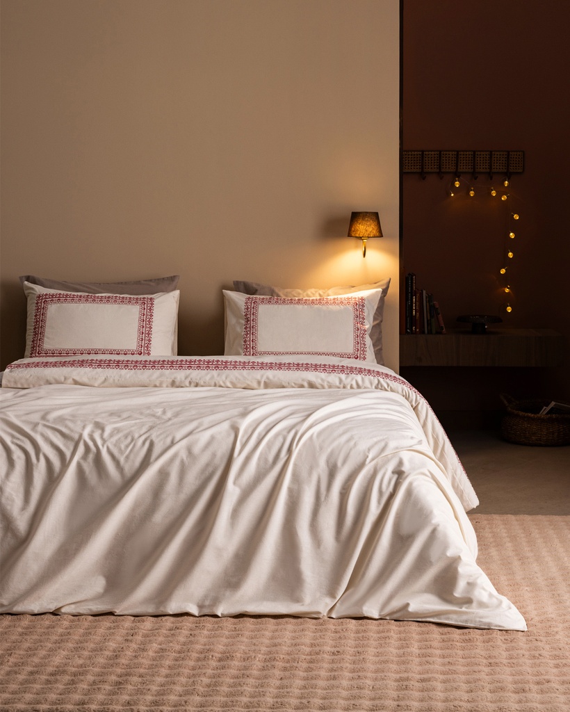 Duvet Cover Set Mila, Double, 100% Cotton, Embroidered, Washed, with Fitted Sheet - Mavi