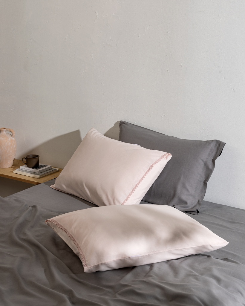 [8684427287576] Set of 2 Pillowcases Isabelle, 100% Cotton (powder)