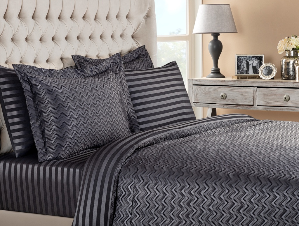 Duvet Cover Set Wissale, King Size, Cotton, Jacquard, Sateen, with Fitted Sheet - Antrasit