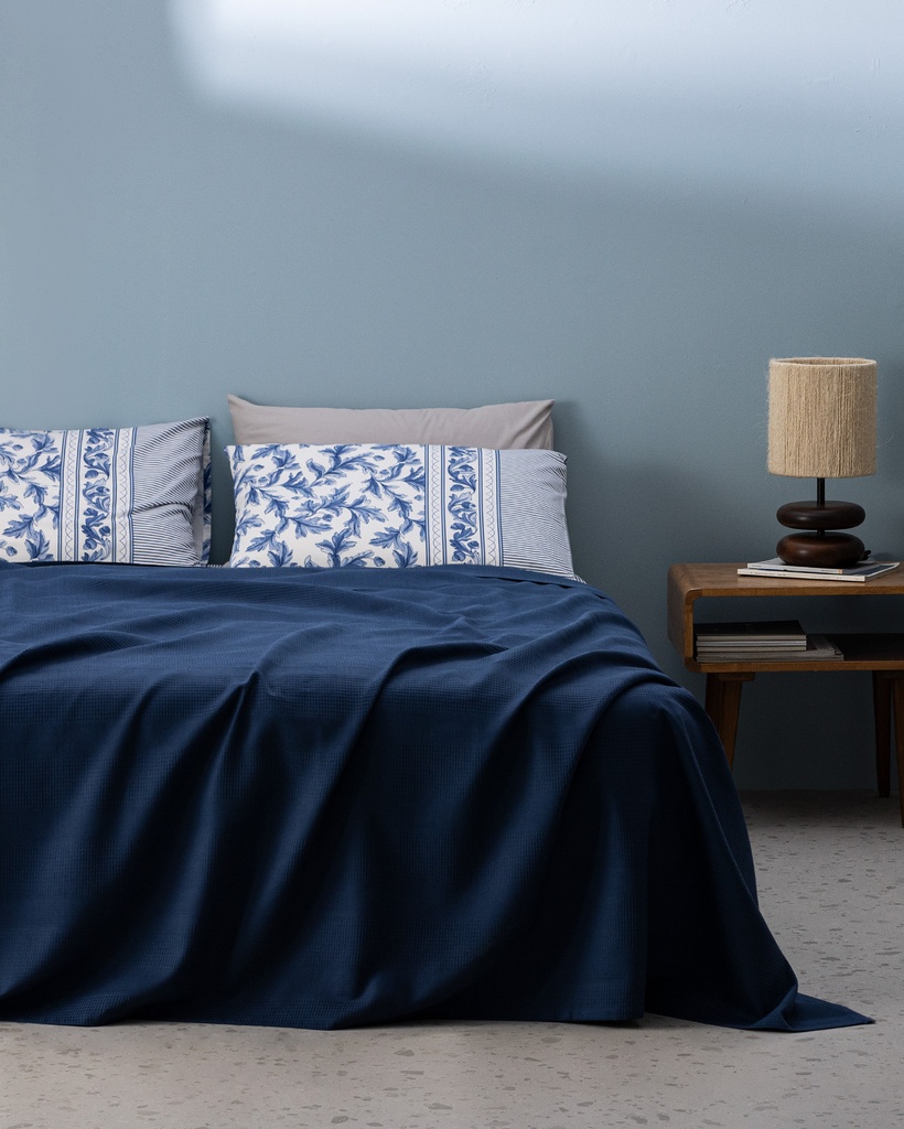 [8684427024898] Quilted Bedspread Set Mathilda, Single, Cotton, Ecocell, Plain, with Fitted Sheet (navy)