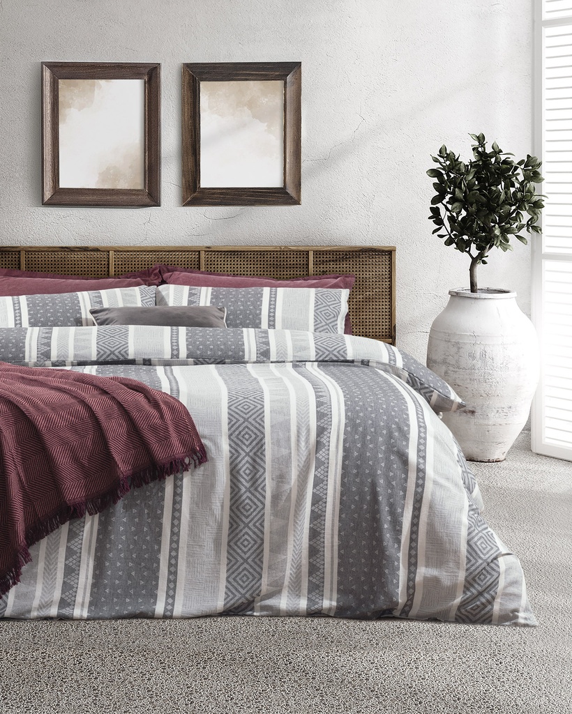 [8684427006023] Duvet Cover Set Semnoz, Double, Cotton, Jacquard, with Fitted Sheet (gray (Double))