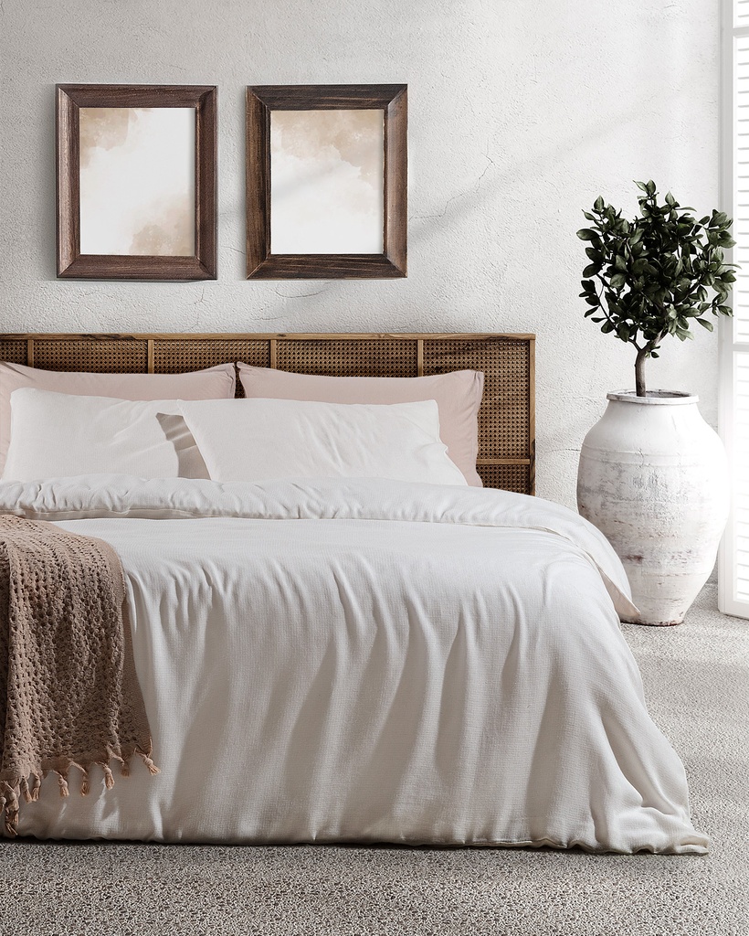 [8684427006108] Duvet Cover Set Perine, Double, Jacquard, with Fitted Sheet - Ekru