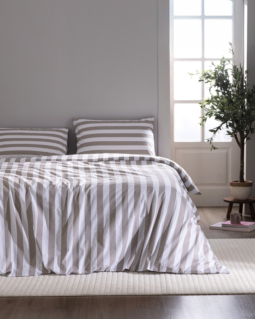 [8684427126493] Duvet Cover Set Avignon, King Size, 100% Cotton, Ranforce, Printed, with Fitted Sheet (beige)