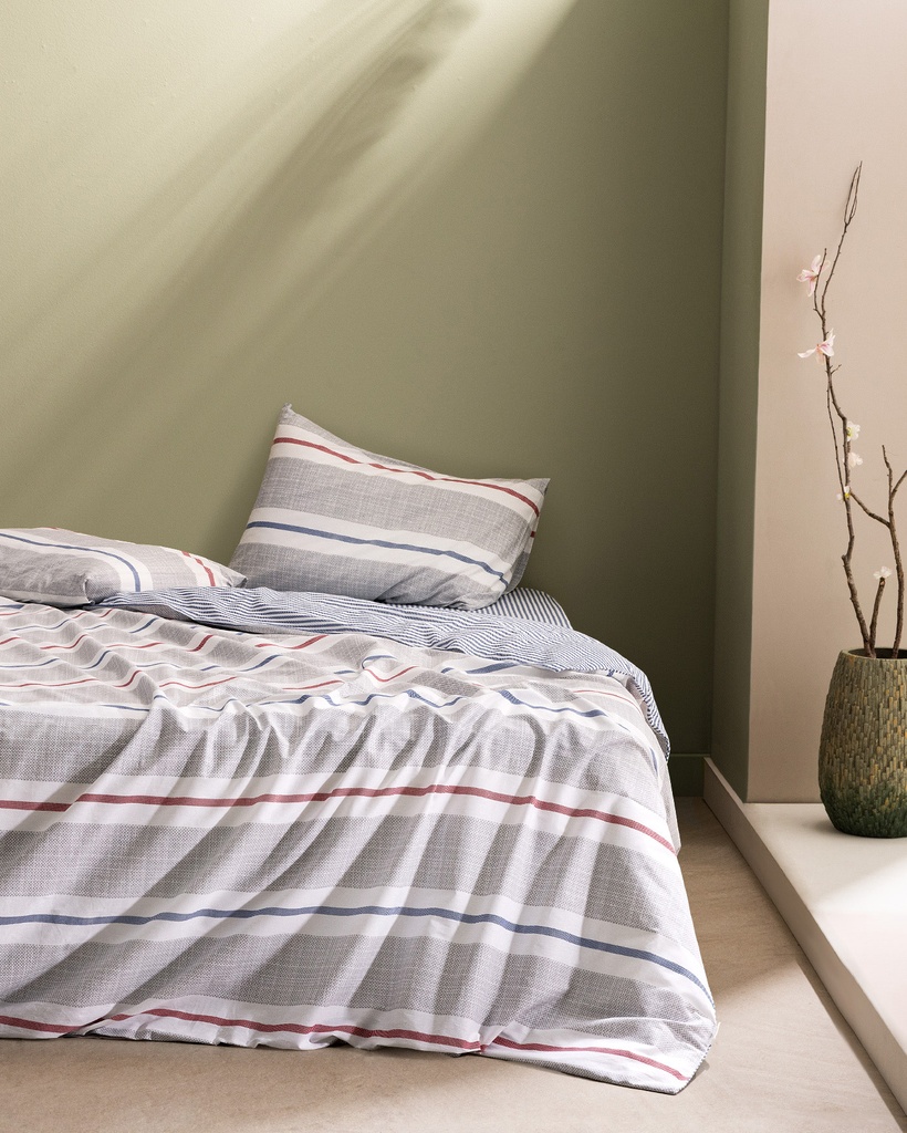 [8684427035634] Duvet Cover Set Burcet, King Size, 100% Cotton, Ranforce, Printed, with Fitted Sheet - Gri