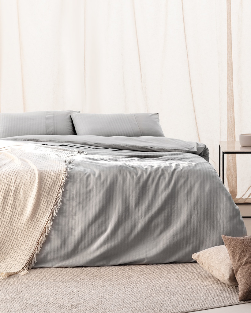 [8682116903776] Комплект постельного белья Adrien, King Size, 100% хлопок, в полоску, Kapaklı, с простынёй (серый (King Size))