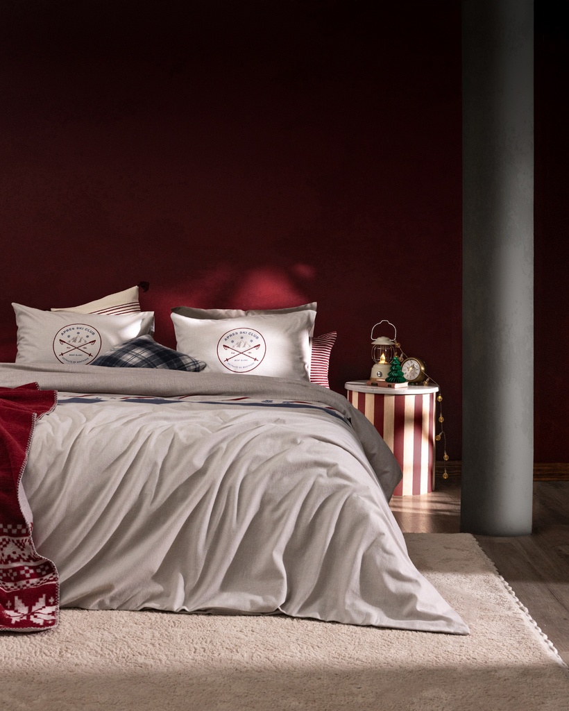 [8684427296479] Комплект постельного белья Fayette, King Size, 100% хлопок, фланель, с простынёй - бежевый