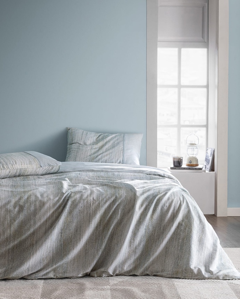 [8684427065587] Комплект постельного белья Sarthe, King Size, 100% хлопок, фирменным крепом Madame Coco, с принтом, с простынёй (синий (King Size))