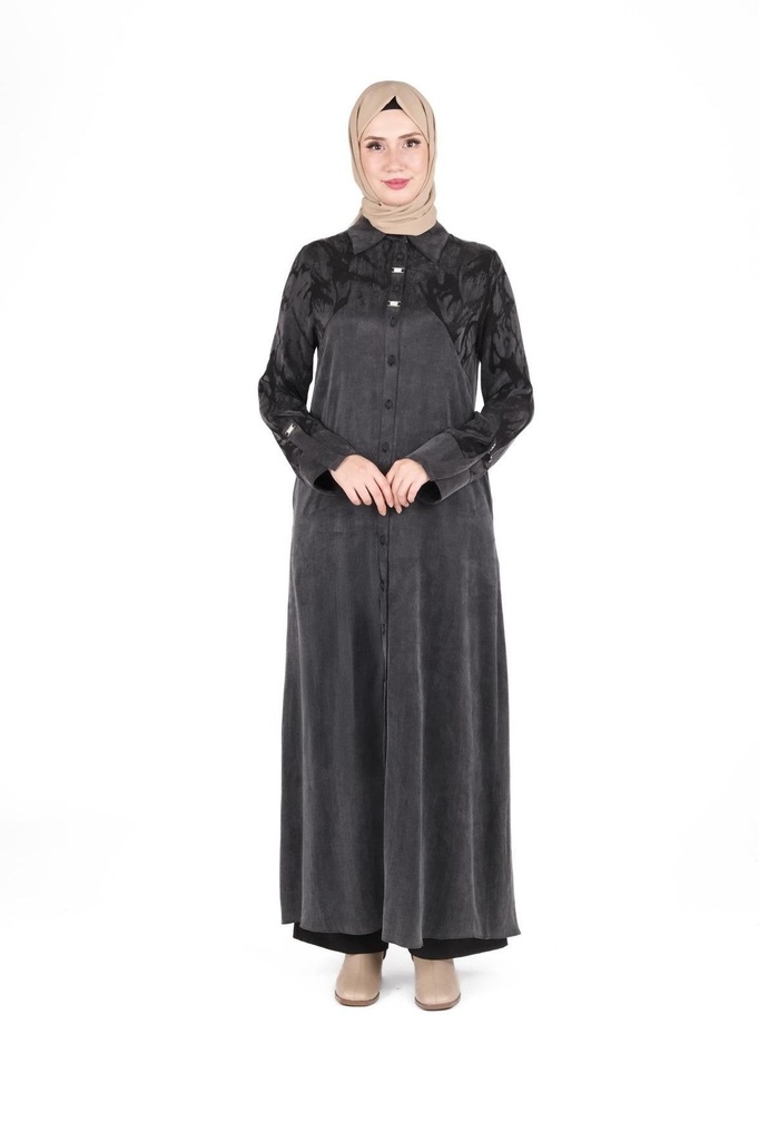 [26FRCK9413-10011] Shoulder and Sleeves Patterned Buttoned Farajah 9413 (40)