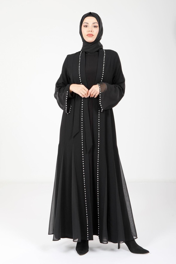 [24ABAY3990-10010] toshli Tül detalli abaya 3990 (38)